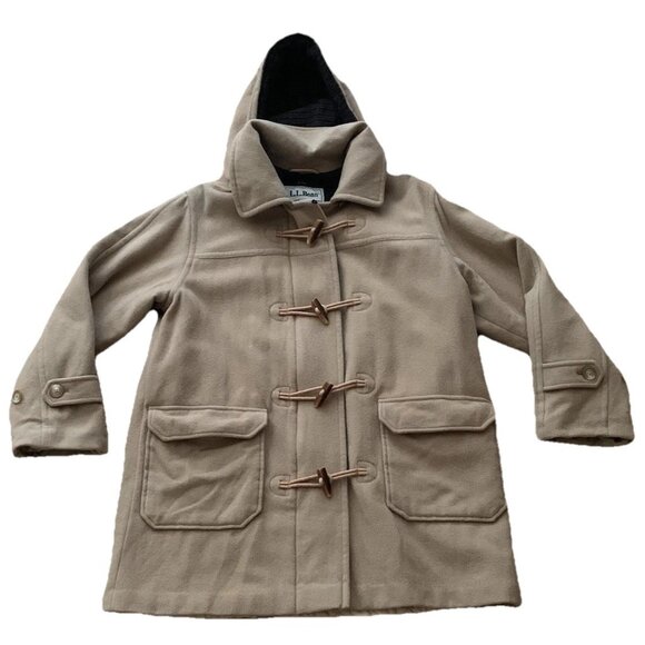 L.L. Bean Jackets & Blazers - LL Bean Tan Wool Toggle Closure Hooded Insulated Pea Coat Womens Petite Small